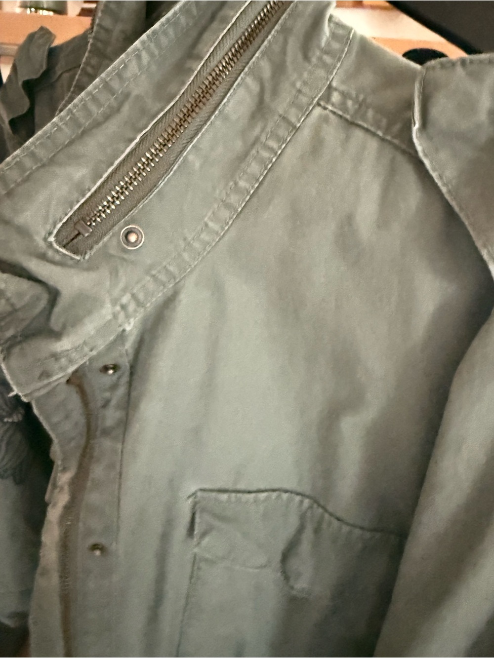 Kensie Utility Jacket in Light Olive Green with Floral Embroidery - Picture 3 of 14